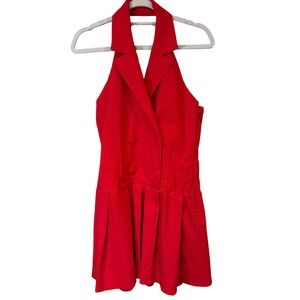 Boohoo Red Halterneck‎ Halter Fit Flare Pleated Mini Dress Size 10